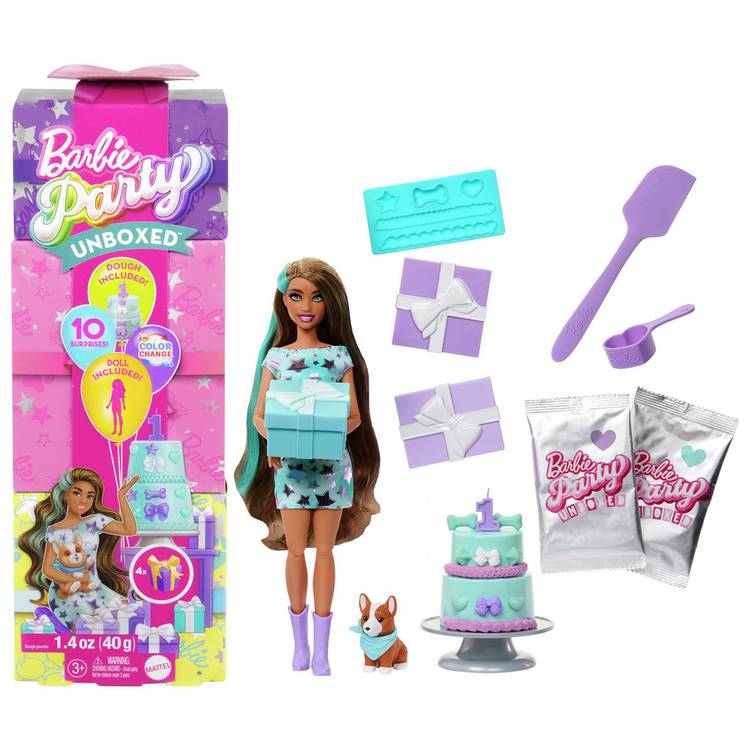 Barbie Party Unboxed Pet Birthday Party Stars doll set (British brand)