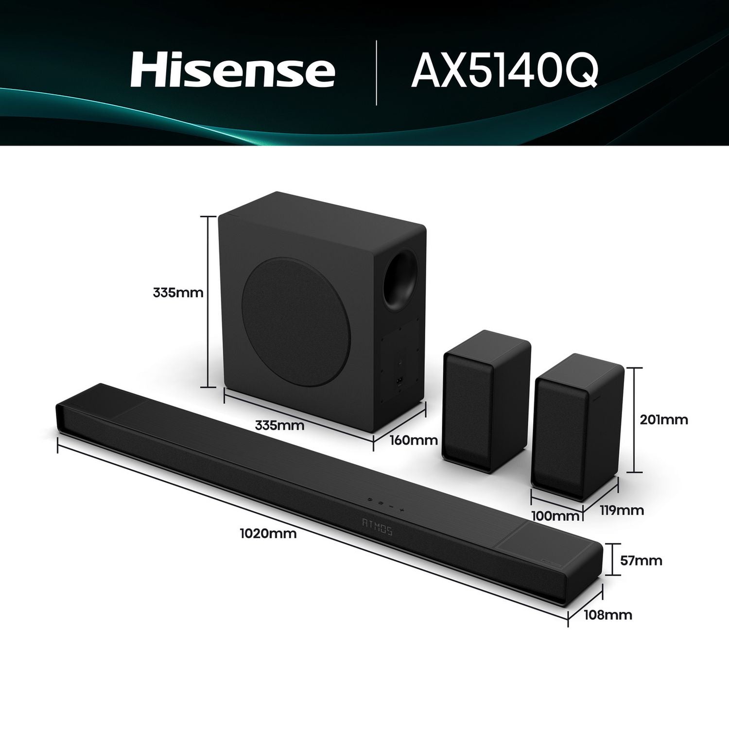 Hisense AX5140Q 5.1.4 soundbar with wireless subwoofer, imported from the UK