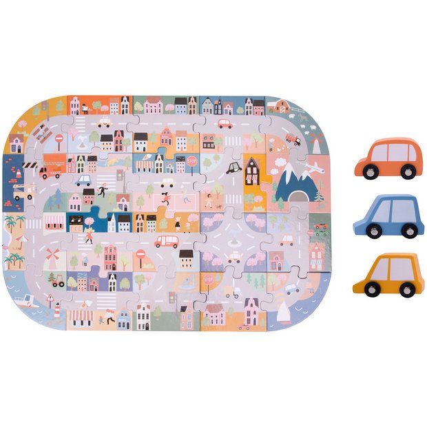 Chad Valley city road jigsaw puzzle with 3 cars (British brand)
