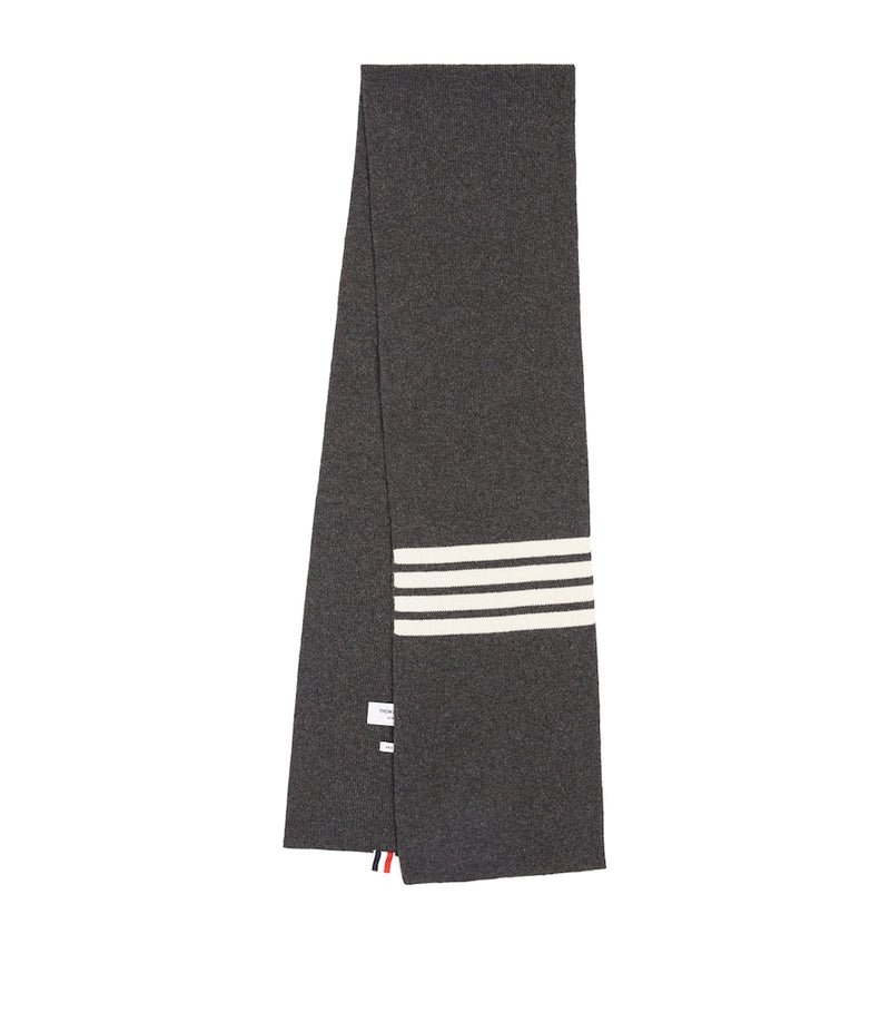 Thom Browne 4-Bar cashmere scarf, imported from the UK