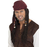 Smiffys pirate wig and scarf with brown bandanna, UK version