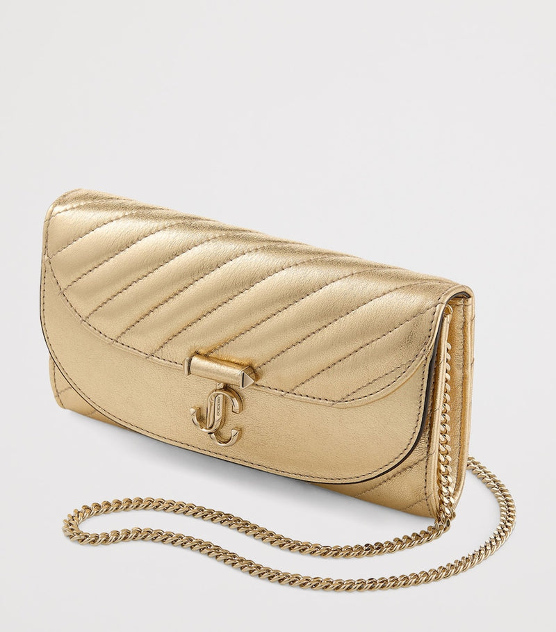 Jimmy Choo chain wallet metallic leather, imported from the UK