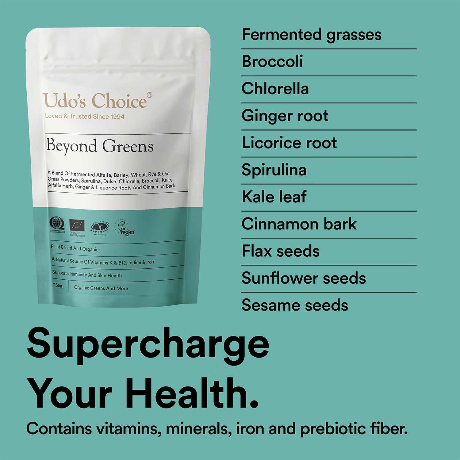 Udo's Choice organic greens powder 255g, imported from the UK