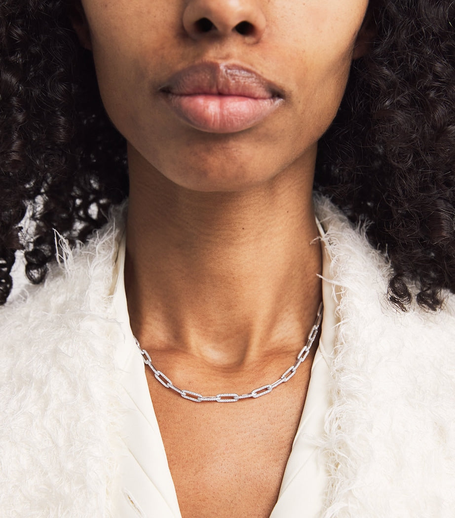 SHAY white gold diamond flat cable link necklace 40-45cm, UK version