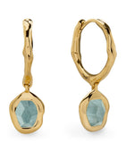 Monica Vinader gold vermeil aquamarine Odyssey huggie earrings, imported from the UK