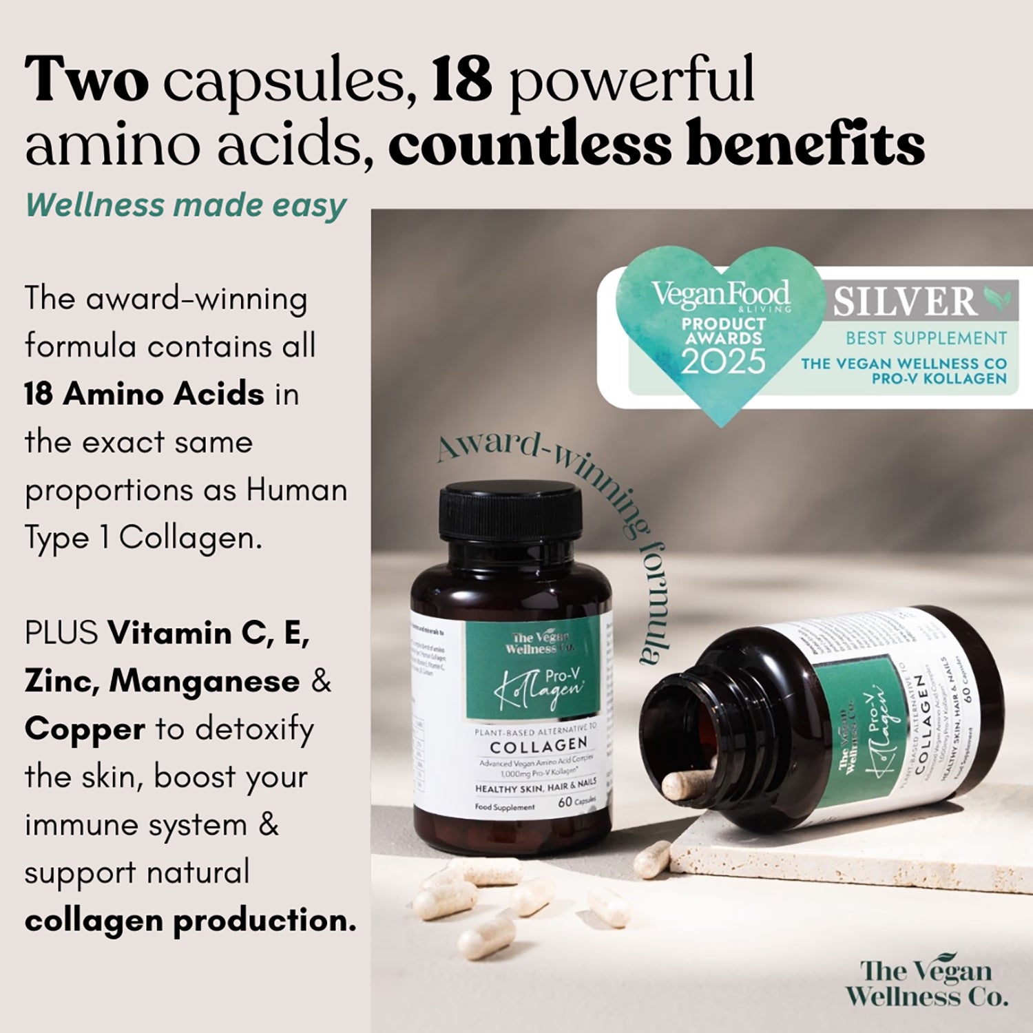 The Vegan Wellness Co. Pro-V Kollagen vegan collagen 60 capsules, UK version