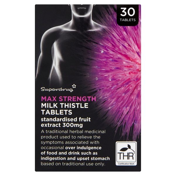 Superdrug Max Strength Milk Thistle 300mg Tablets X 30 GOODS Superdrug   