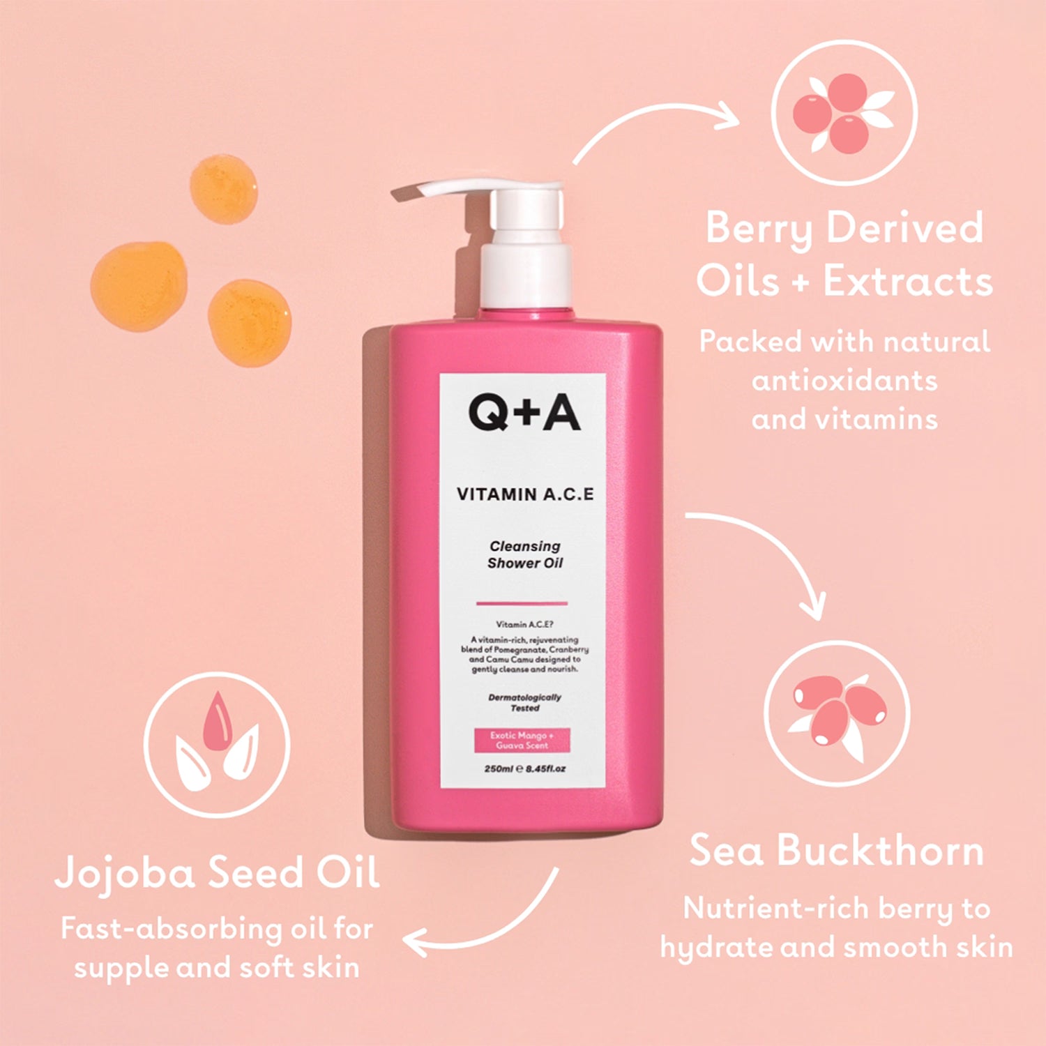 Q+A Vitamin A.C.E Cleansing Shower Oil 250ml