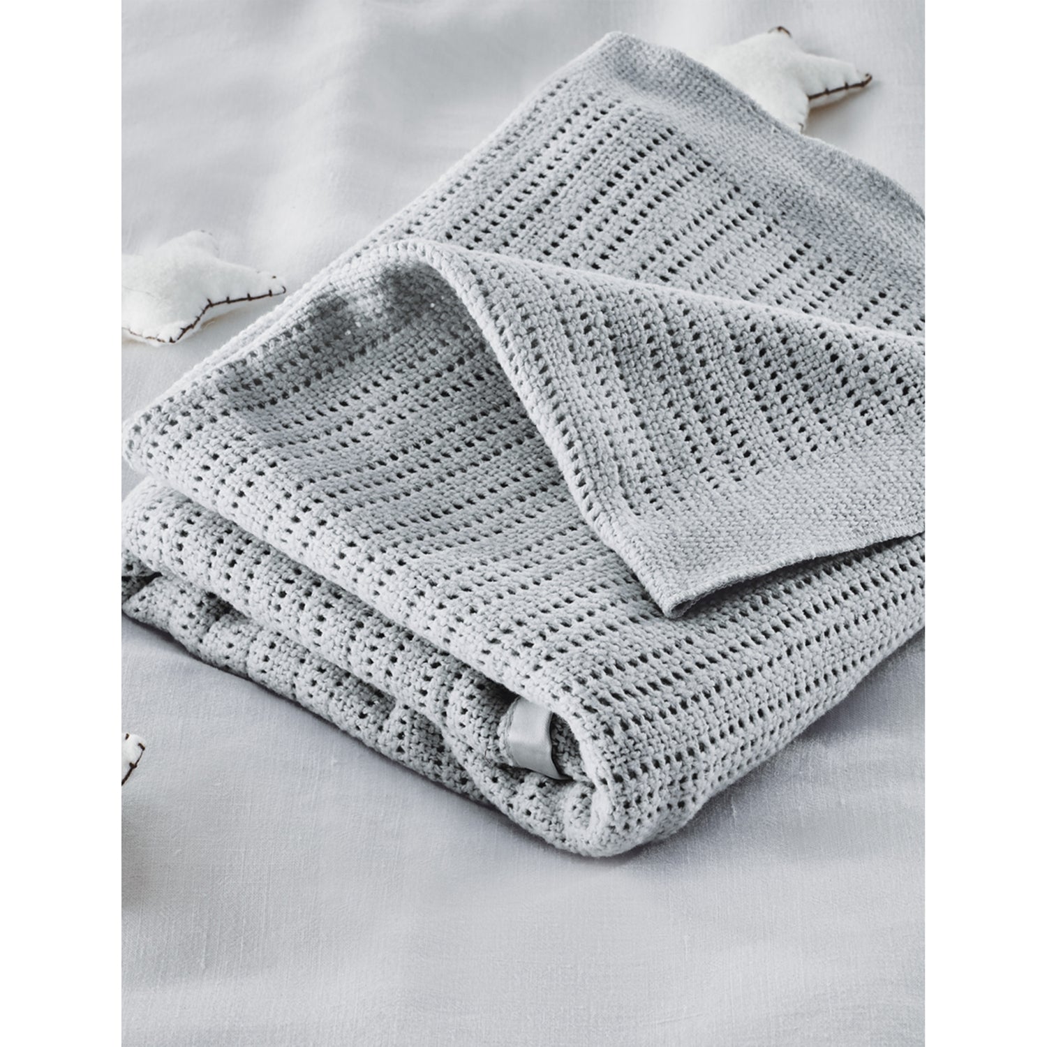 Satin-edged cellular cotton baby blanket - BLUE