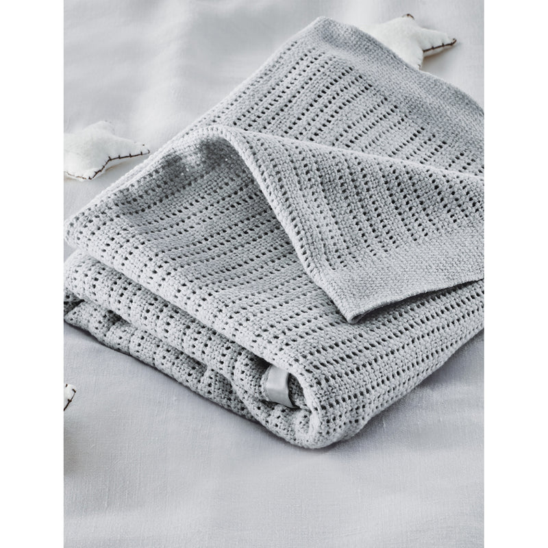 Satin-edged cellular cotton baby blanket - BLUE