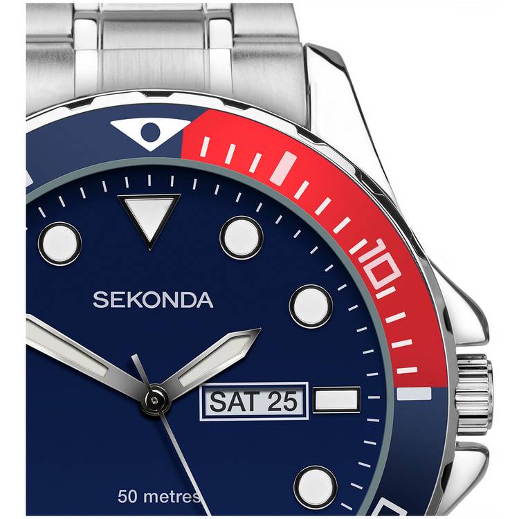 Sekonda men's blue dial stainless steel bracelet watch, imported from the UK