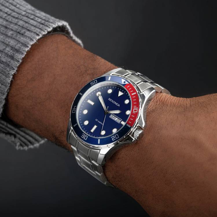Sekonda men's blue dial stainless steel bracelet watch, imported from the UK