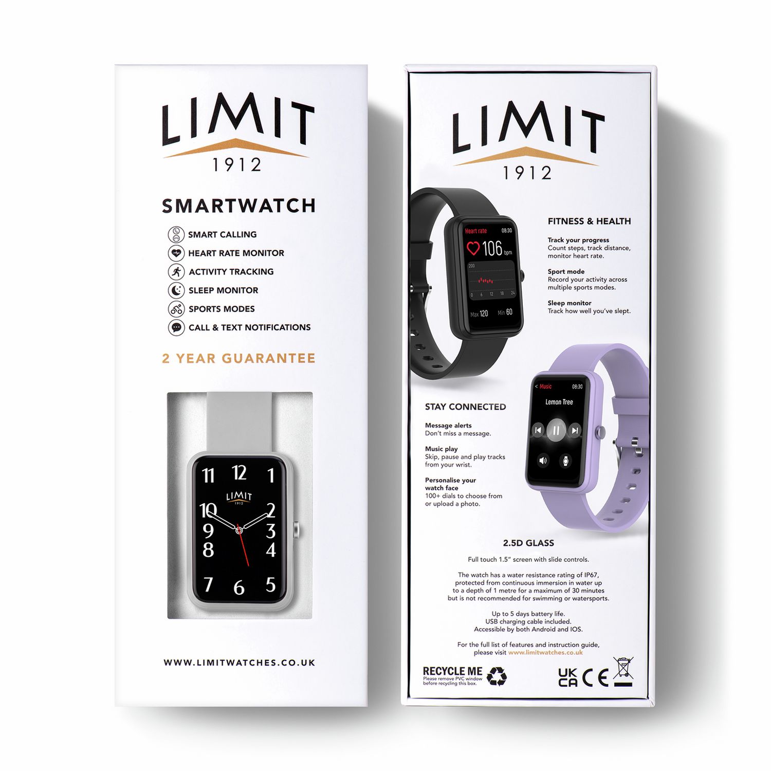 Limit men's grey silicone strap calling smartwatch, imported from the UK