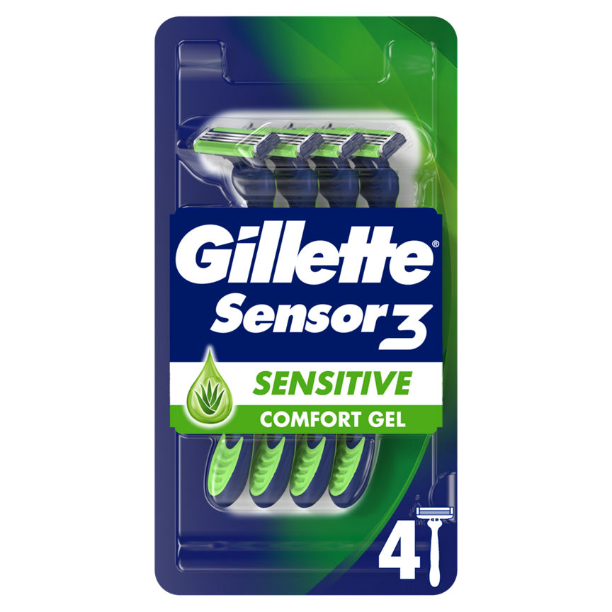 Gillette Sensor3 Sensitive Men's Disposable Razors 4 Pack GOODS ASDA   