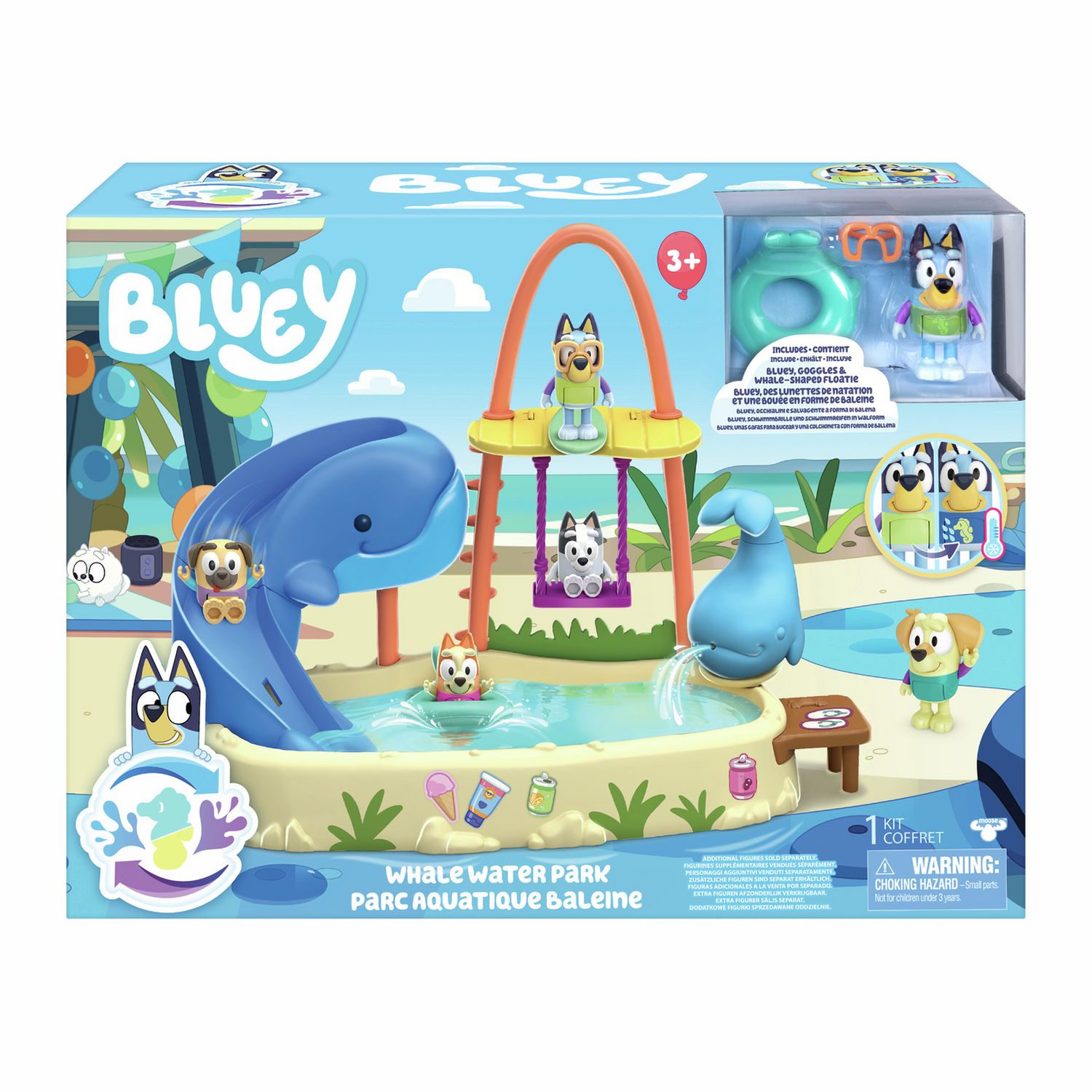 Bluey Whale Water Park Playset with colour-change rashie (British brand)