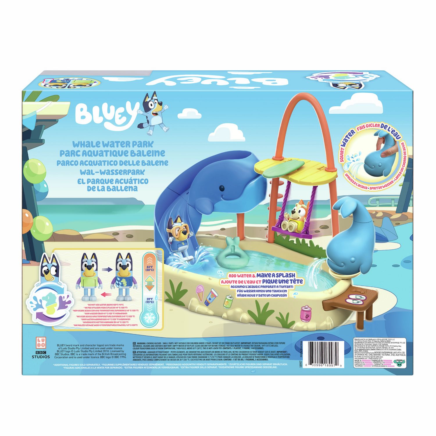 Bluey Whale Water Park Playset with colour-change rashie (British brand)