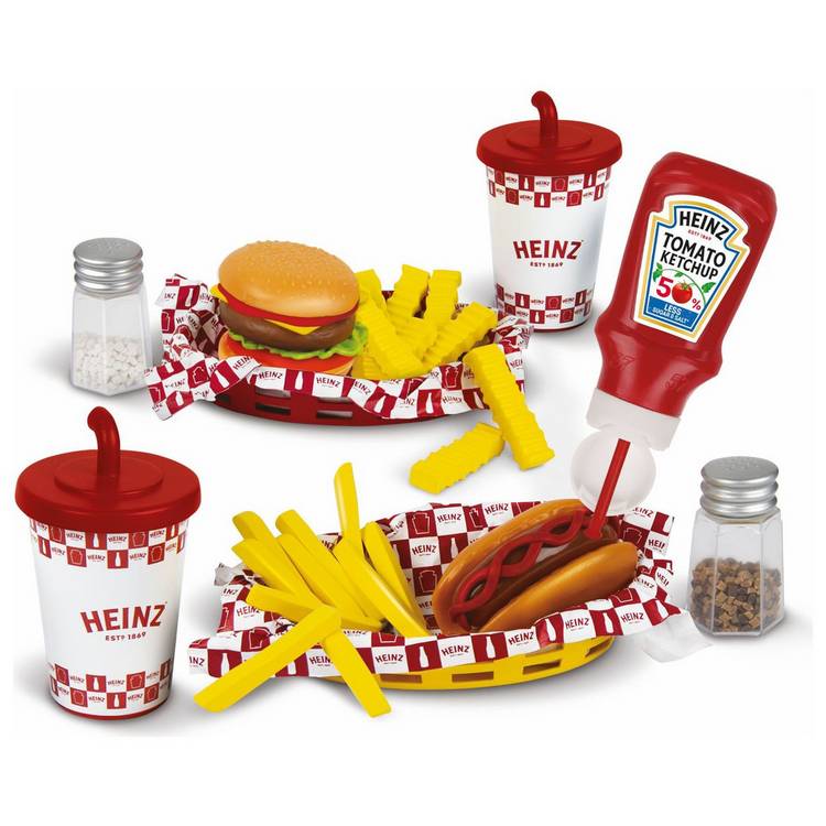 Heinz toy fast food dinner play set with burger and hot dog (British brand)