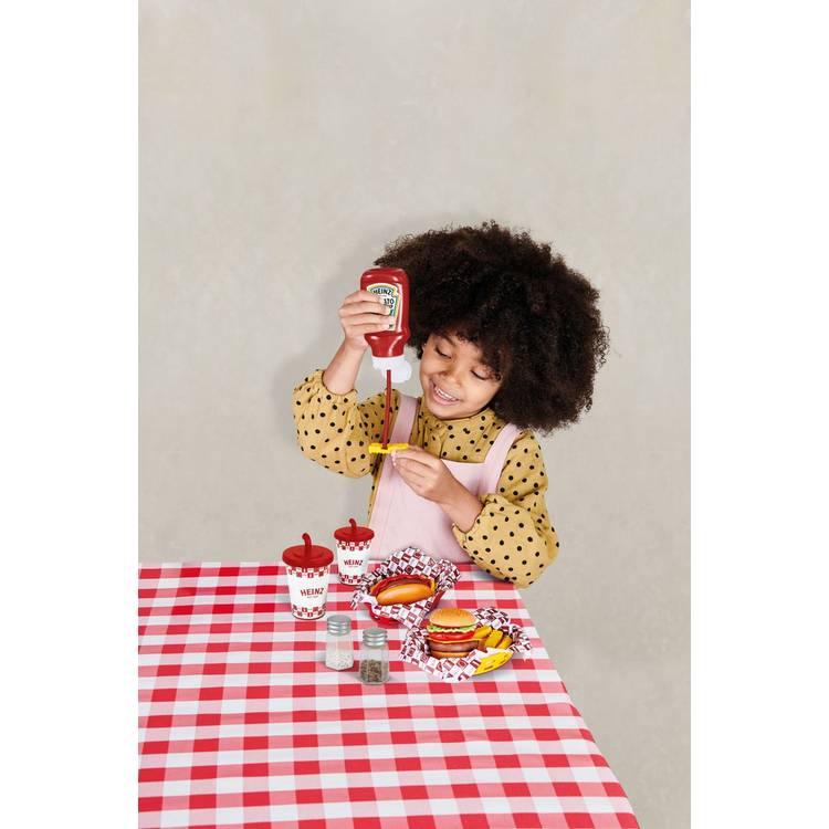 Heinz toy fast food dinner play set with burger and hot dog (British brand)