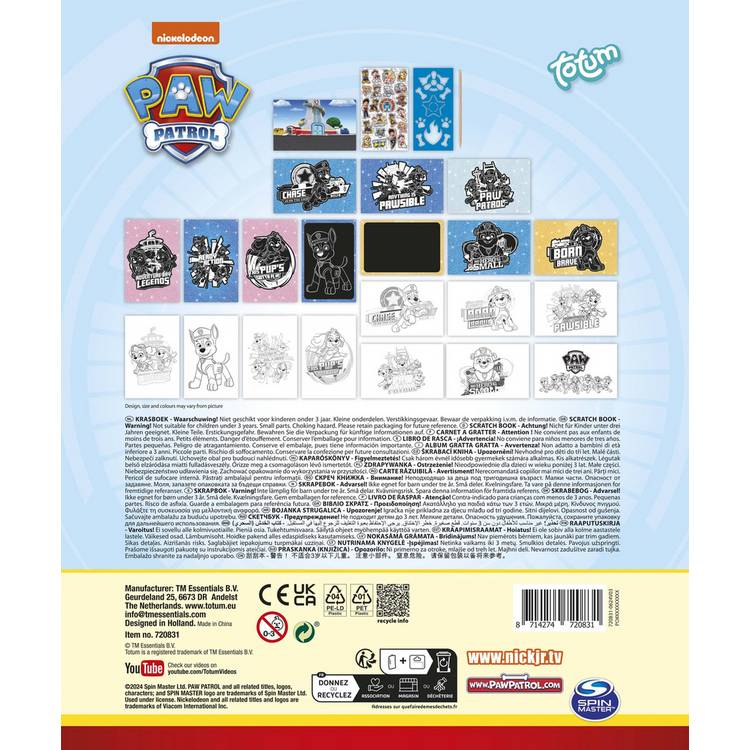 Totum Paw Patrol scratchbook with scratch tool and stencil (British brand)