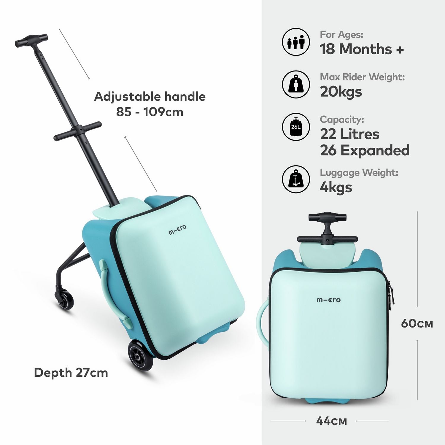 Micro Eazy Allrounder blue ride-on suitcase, imported from the UK