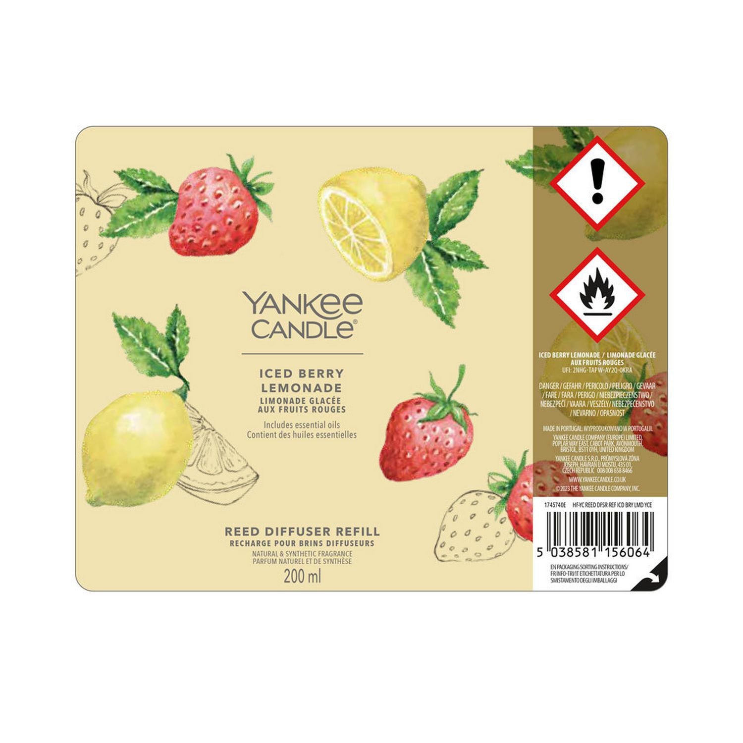 Yankee diffuser refill Iced Berry Lemonade 200ml, imported from the UK
