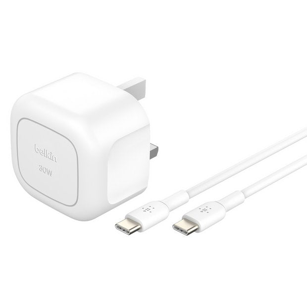 Belkin 30W USB-C wall charger with folding pins and cable, UK version