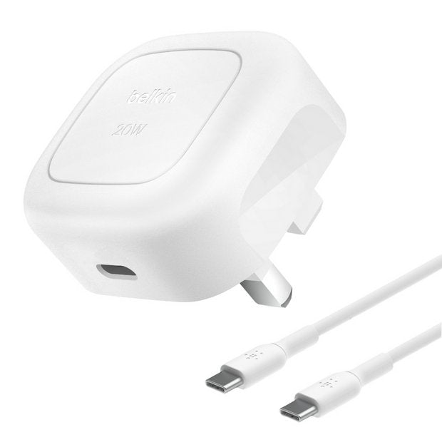 Belkin 20W USB-C wall charger with cable white - British product