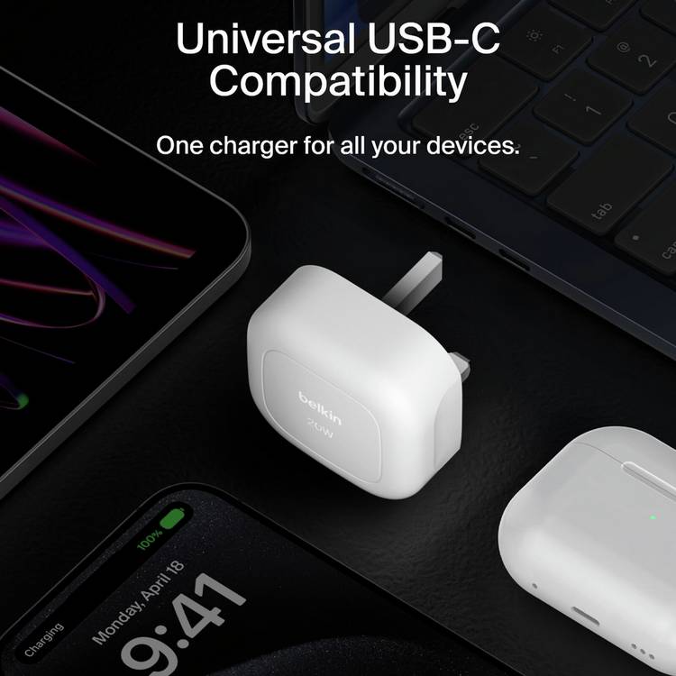 Belkin 20W USB-C wall charger with cable white - British product