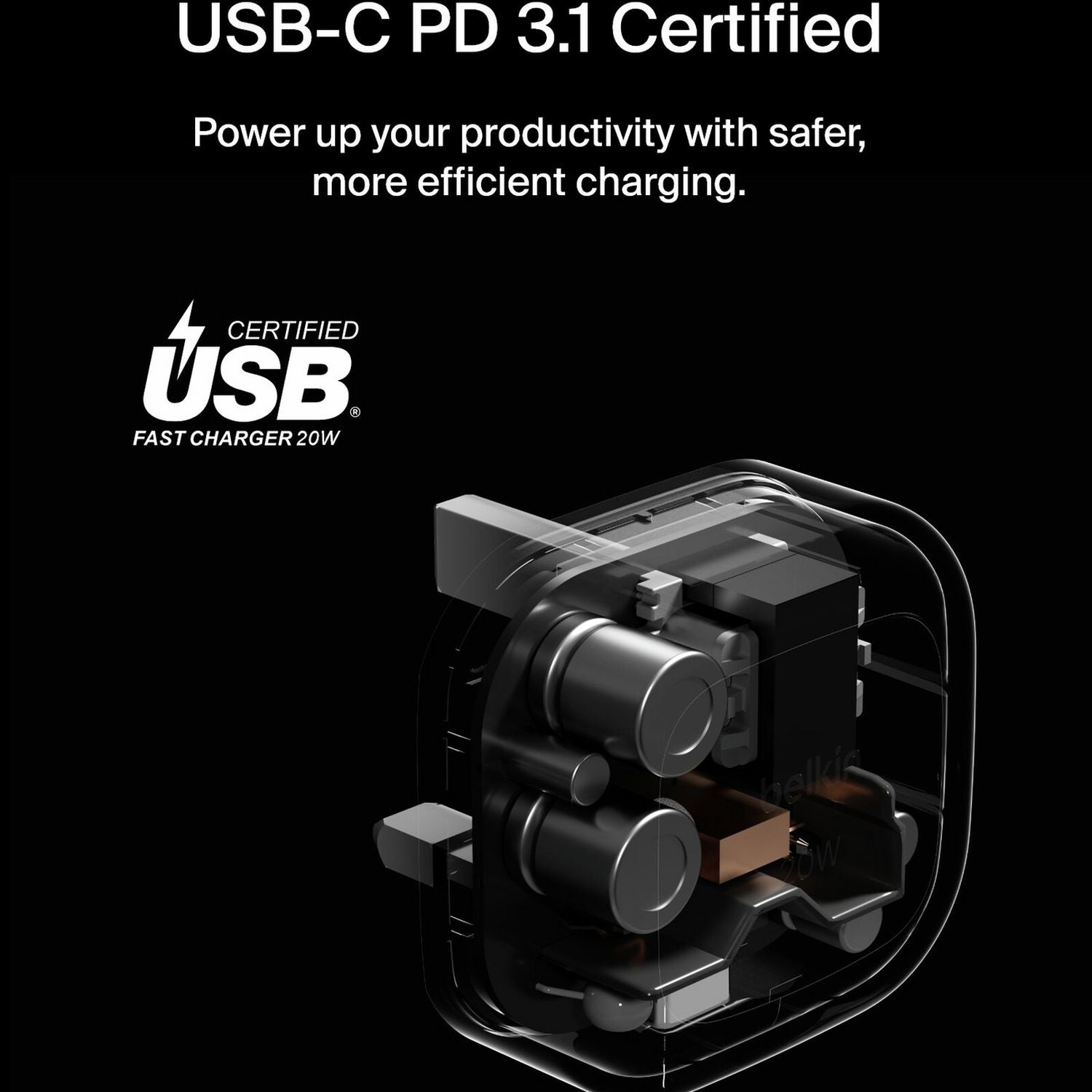 Belkin 20W USB-C wall charger with cable white - British product