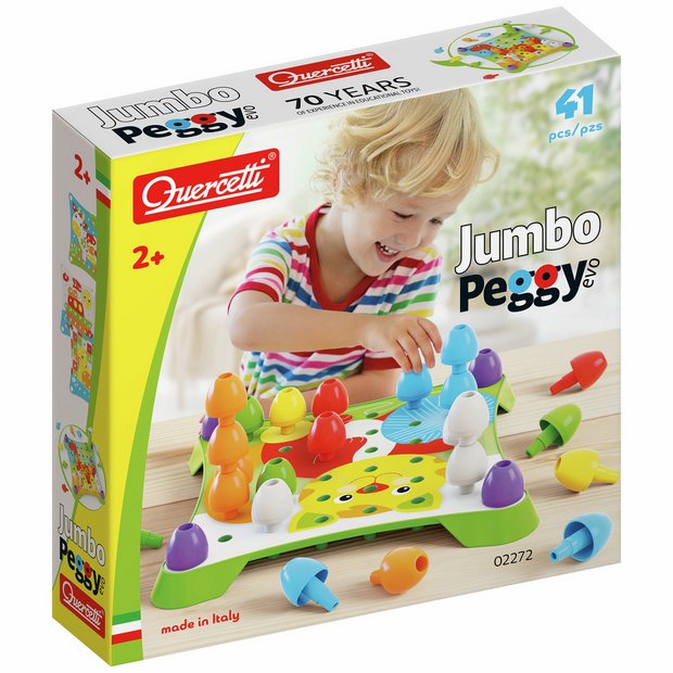 Quercetti Jumbo Peggy Evo 41-piece peg board game, imported from the UK