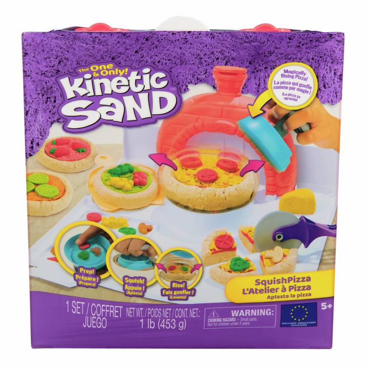 Kinetic Sand Squishpizza playset with 452g sand and tools (British brand)