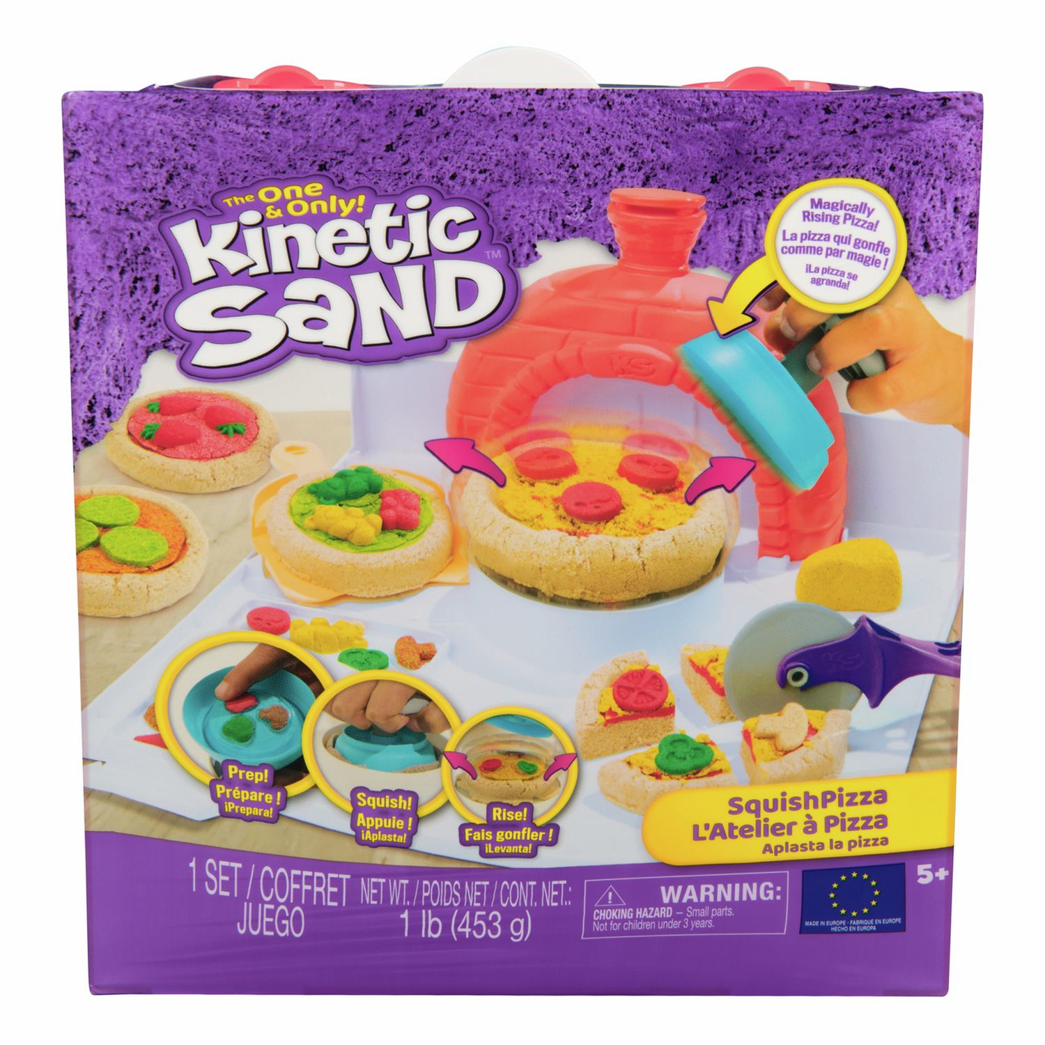 Kinetic Sand Squishpizza playset with 452g sand and tools (British brand)