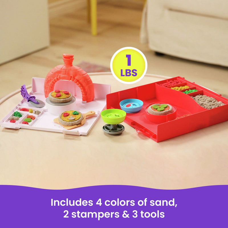Kinetic Sand Squishpizza playset with 452g sand and tools (British brand)