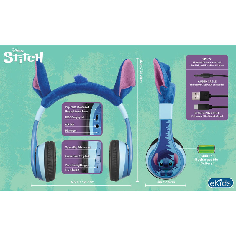 Disney Stitch Bluetooth headphones blue - British product