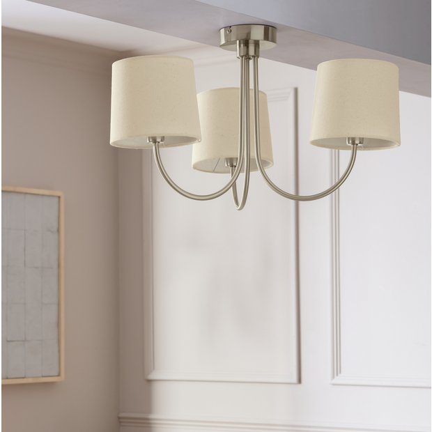 Argos Home 3 light flush ceiling light natural chrome 53cm (British brand)