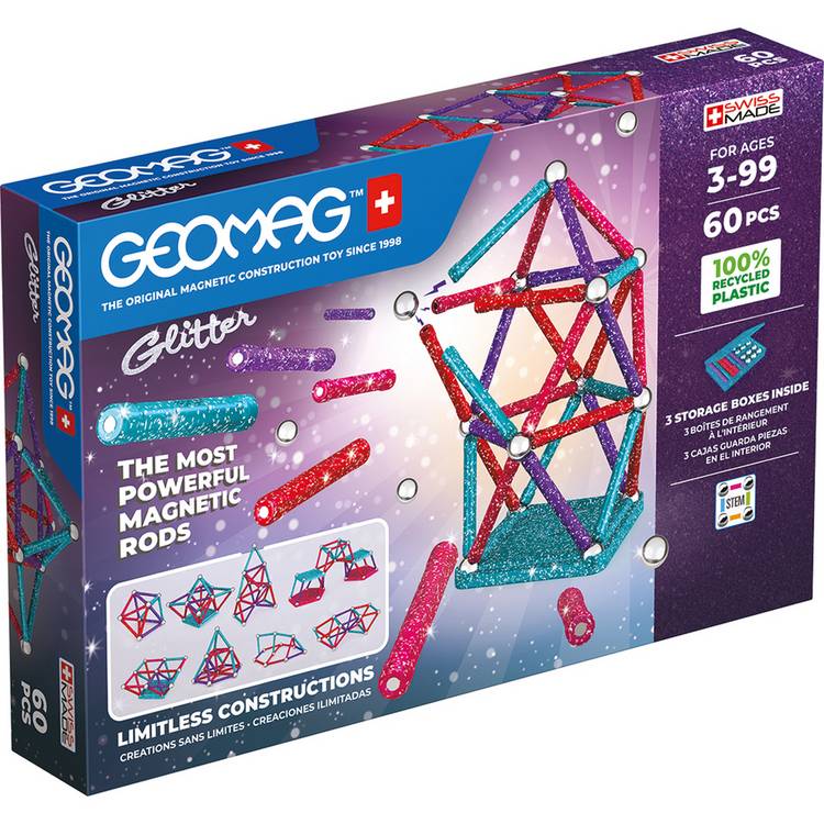 Geomag Glitter Panels magnetic building set 60 pieces (British brand)
