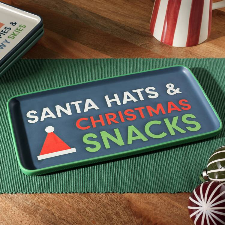 Habitat stoneware serving platter Christmas slogan blue 36.8cm, UK version