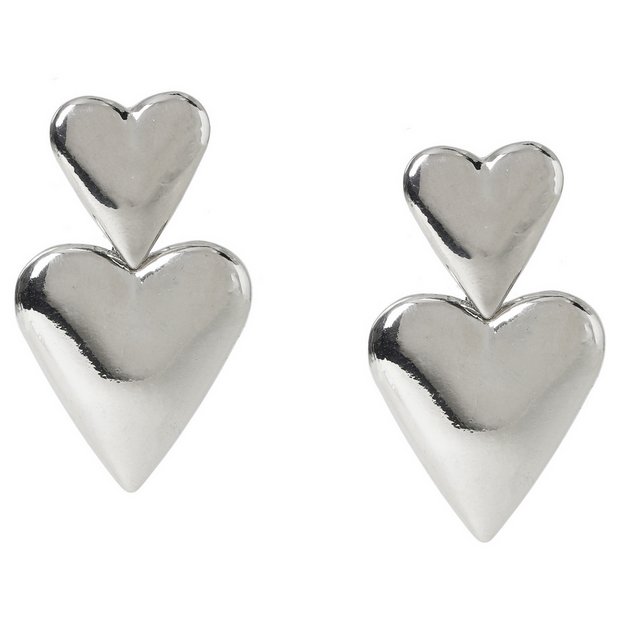 Liars & Lovers double heart drop earrings in silver tone - British product