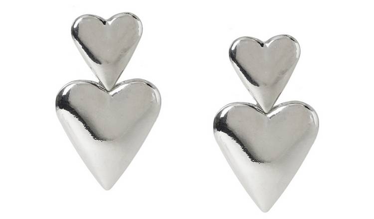 Liars & Lovers double heart drop earrings in silver tone - British product