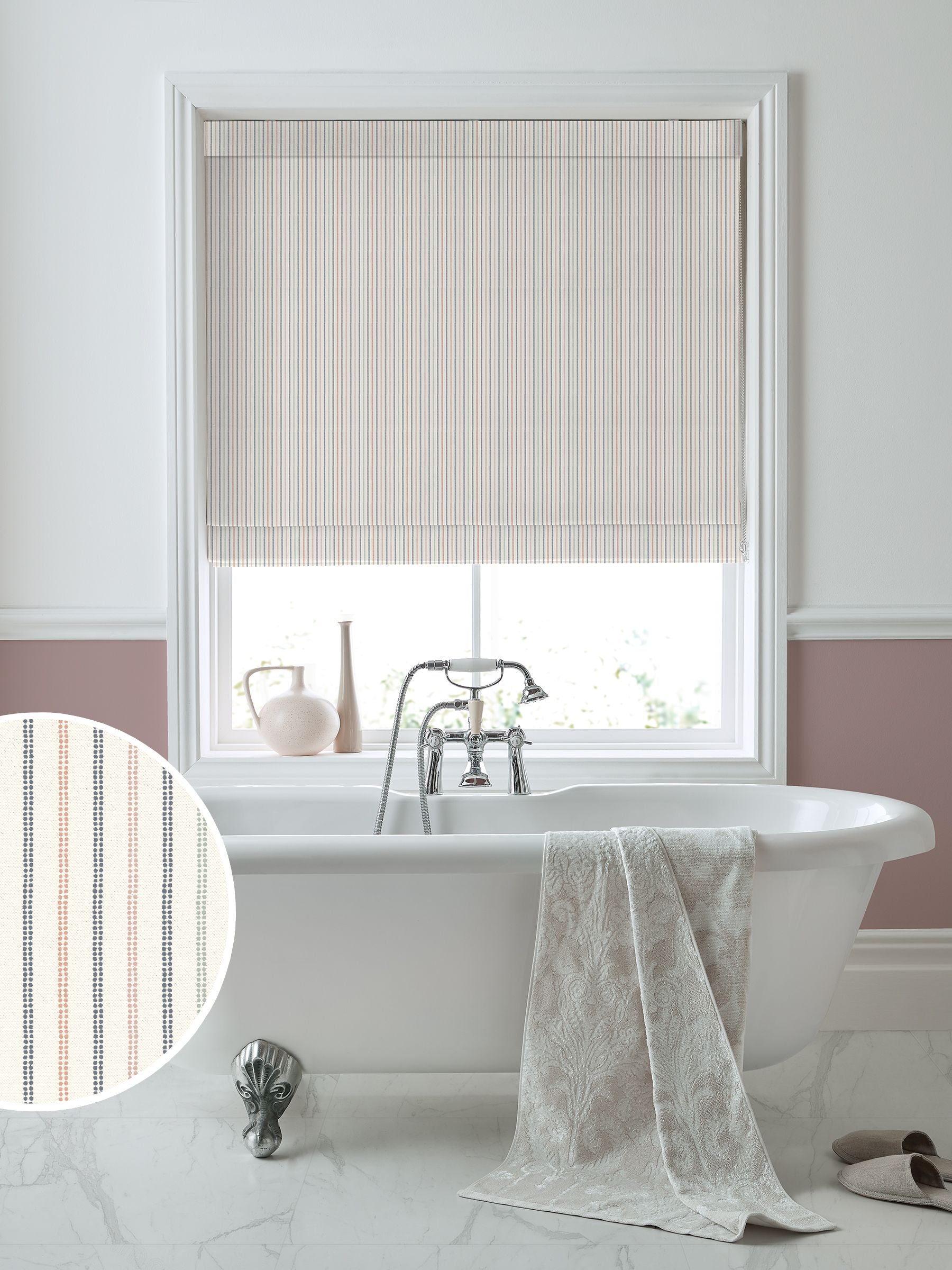 Laura Ashley Apricot Candy Stripe 100% cotton roman blinds - British product