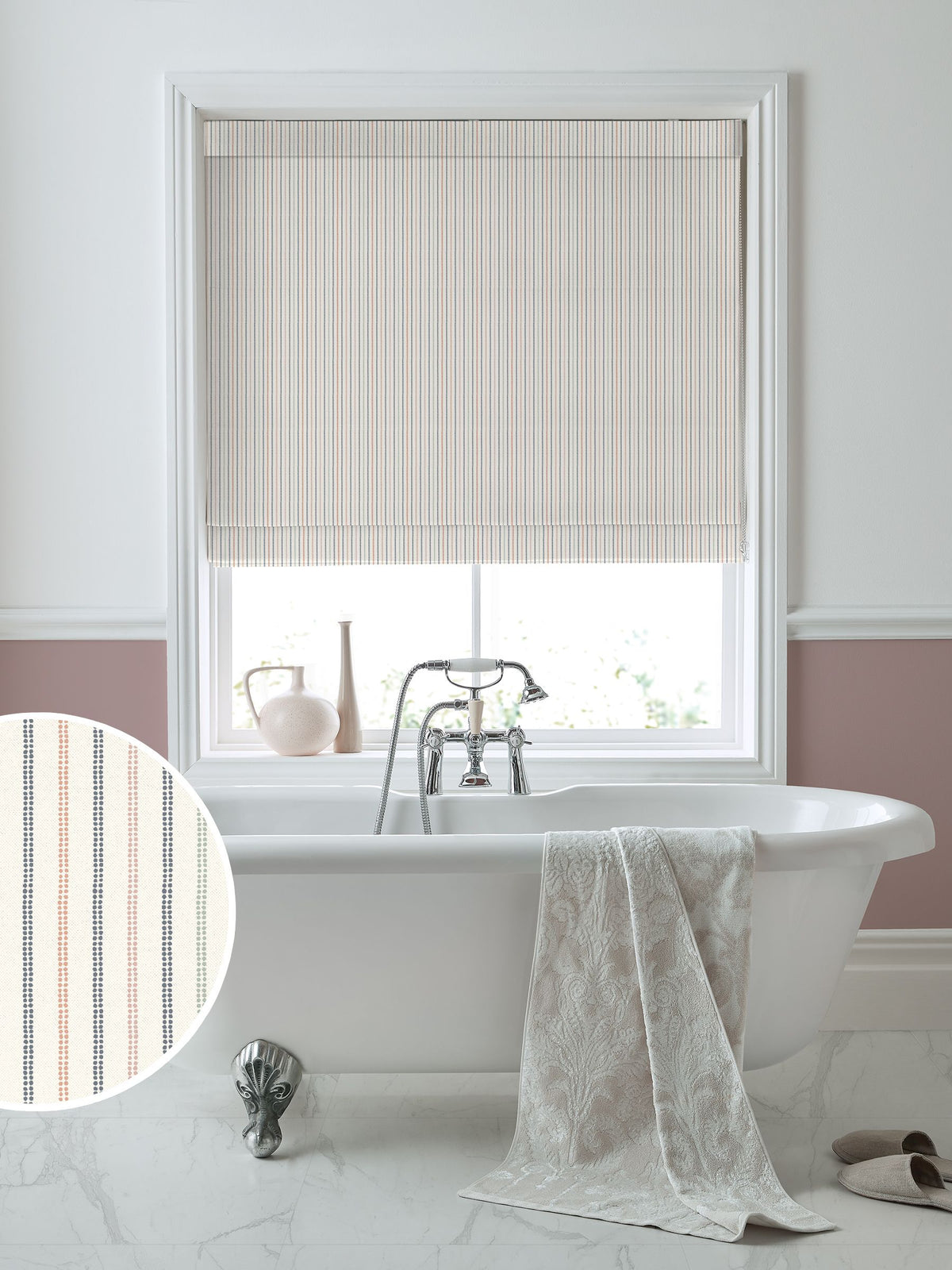Laura Ashley Apricot Candy Stripe 100% cotton roman blinds - British product