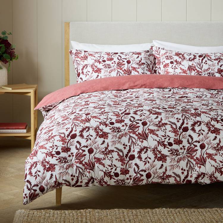 Argos Home burgundy foliage print bedding set single (British brand)