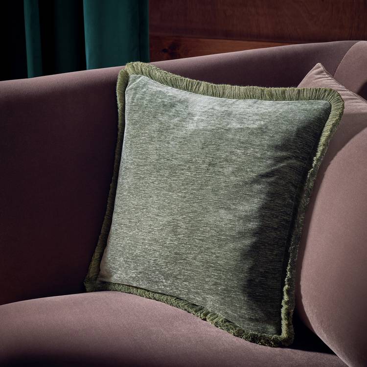 Habitat green chenille fringe cushion 43x43cm (British brand)