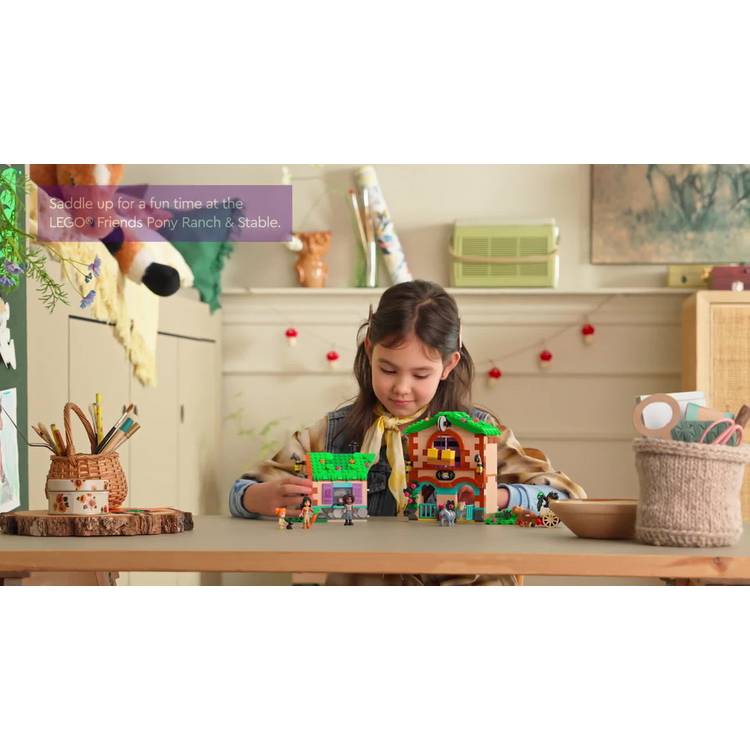 LEGO Friends Pony Ranch & Stable set with 3 horses and 4 characters, imported from the UK