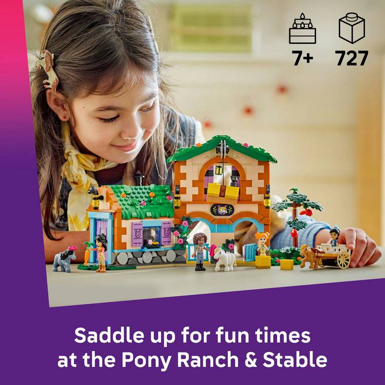 LEGO Friends Pony Ranch & Stable set with 3 horses and 4 characters, imported from the UK