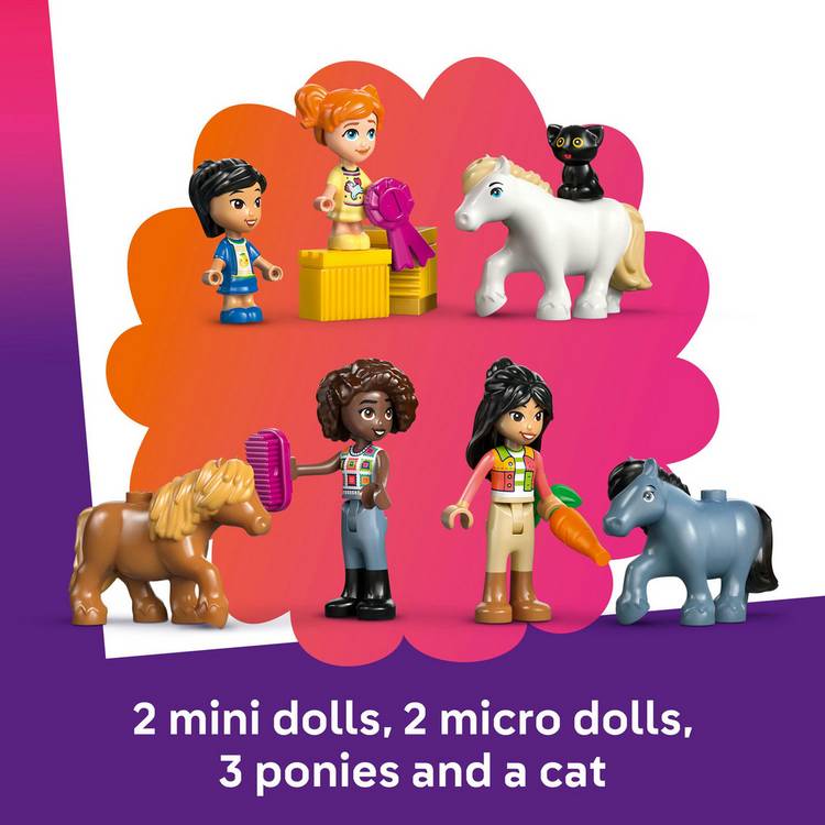 LEGO Friends Pony Ranch & Stable set with 3 horses and 4 characters, imported from the UK