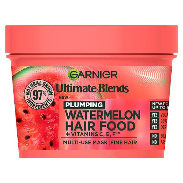 Garnier Ultimate Blends Watermelon Hair Mask 390ml treatment bottle, UK version