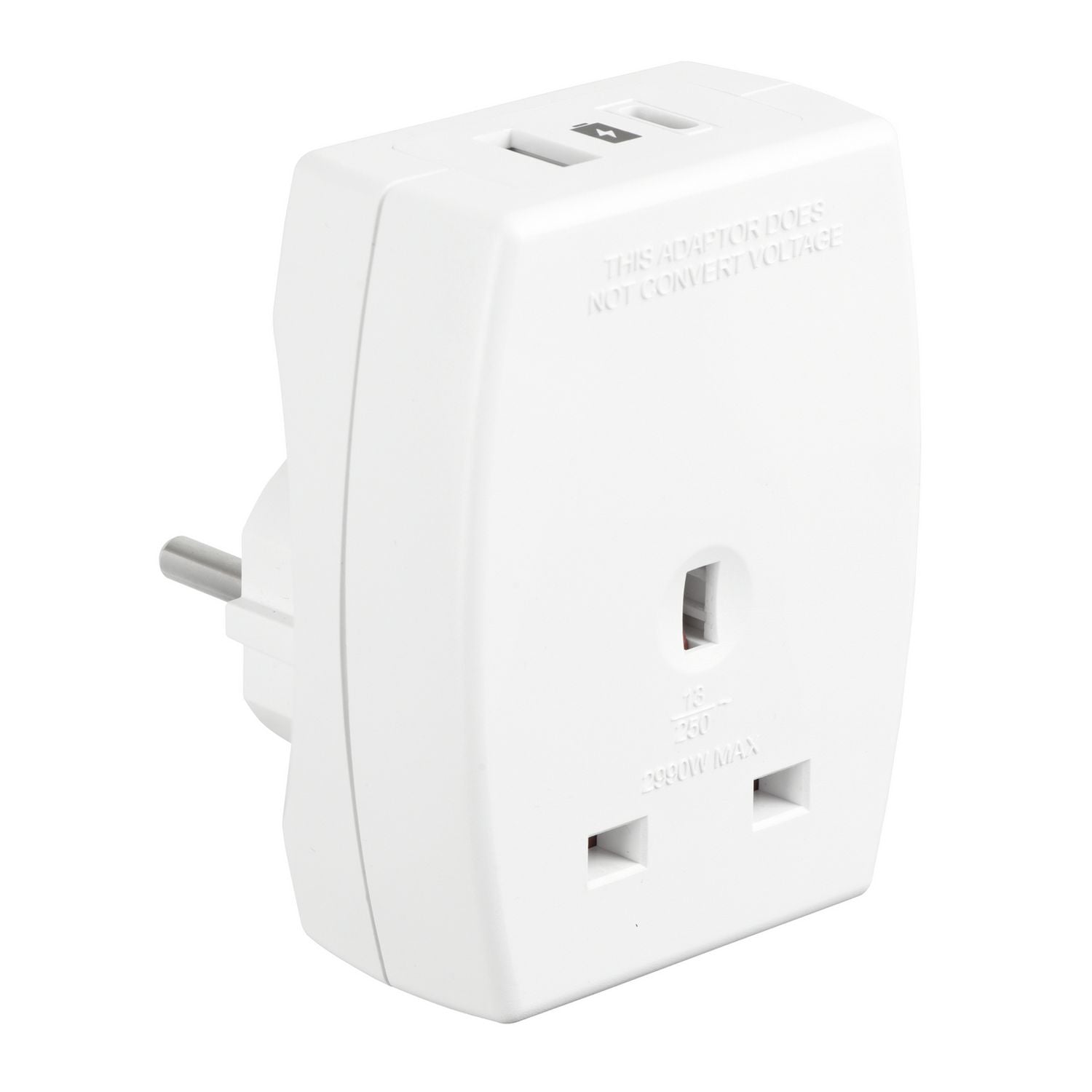 Masterplug travel adapter with USB-A and USB-C, imported from the UK