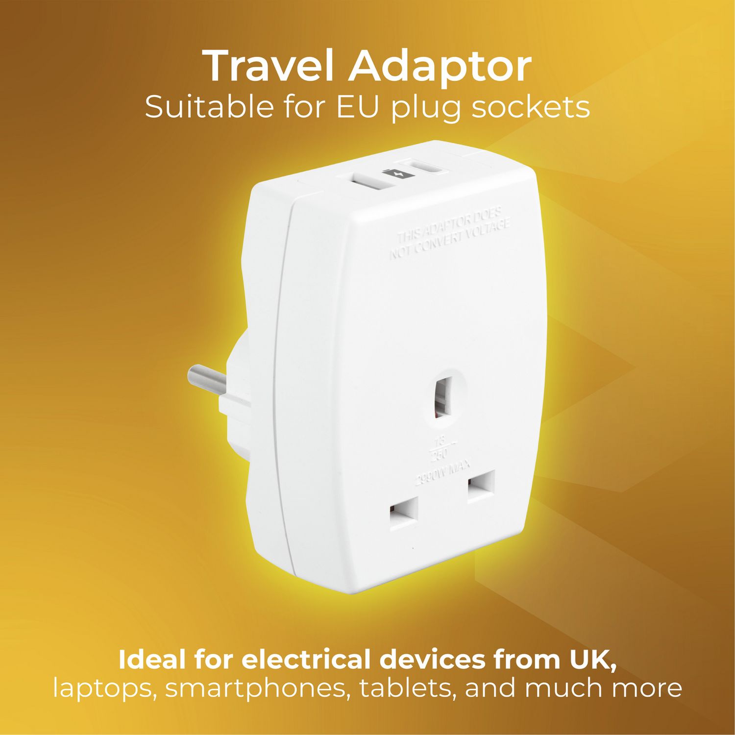 Masterplug travel adapter with USB-A and USB-C, imported from the UK