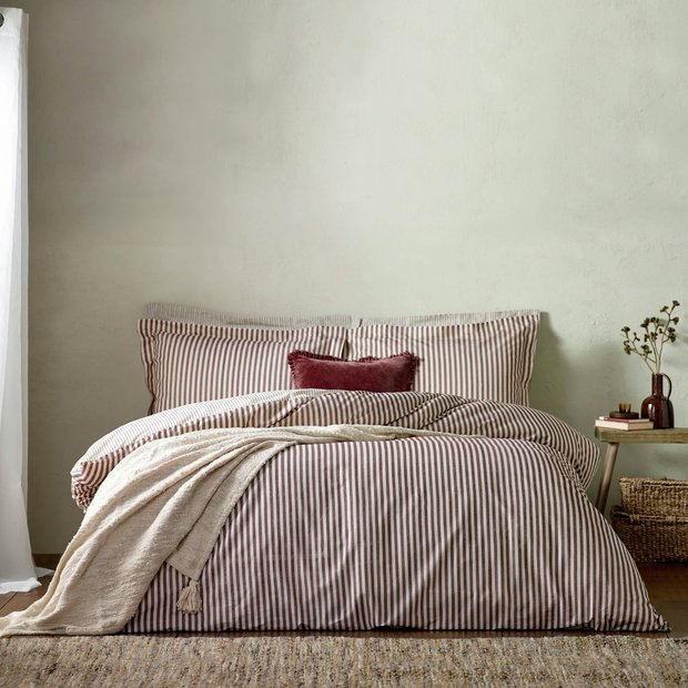 Yard cotton beetroot stripe duvet set single - British product